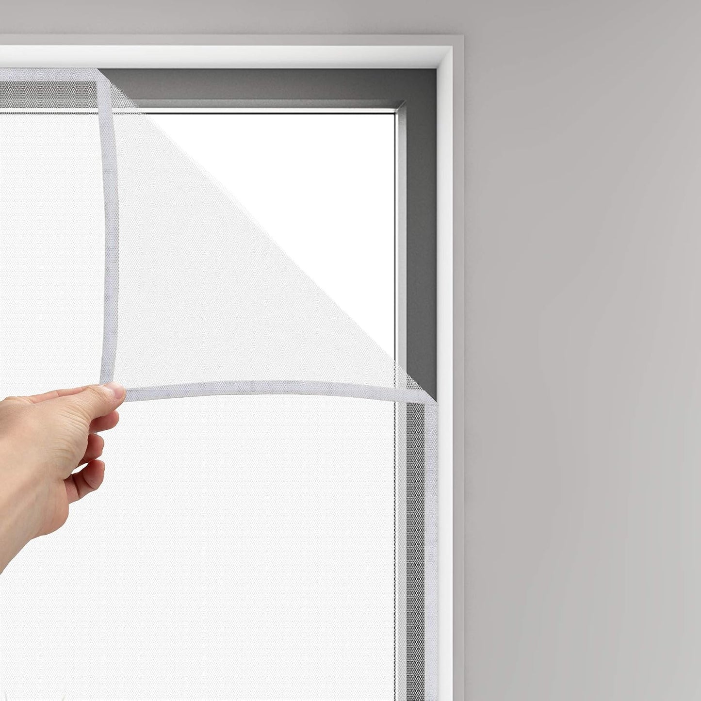 Flyzzz DIY Self-Adhesive Window Screen Netting Mesh Curtain, 100X150cm (Approach 39.37x59.05 Inches), with Hook and Sticky Tape, Fitted to Multiple Windows (1 Pack, White)
