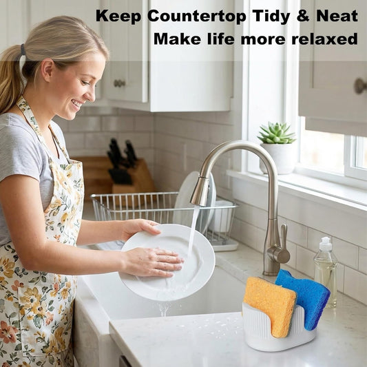 Ultra Absorbent Stone Sponge Holder for Kitchen Sink, 2 Slot Diatomite Dish Brush Sponge Holder, Diatomite Stone Sink Tray, Rustproof Sinks Caddy for Countertop, Double, White