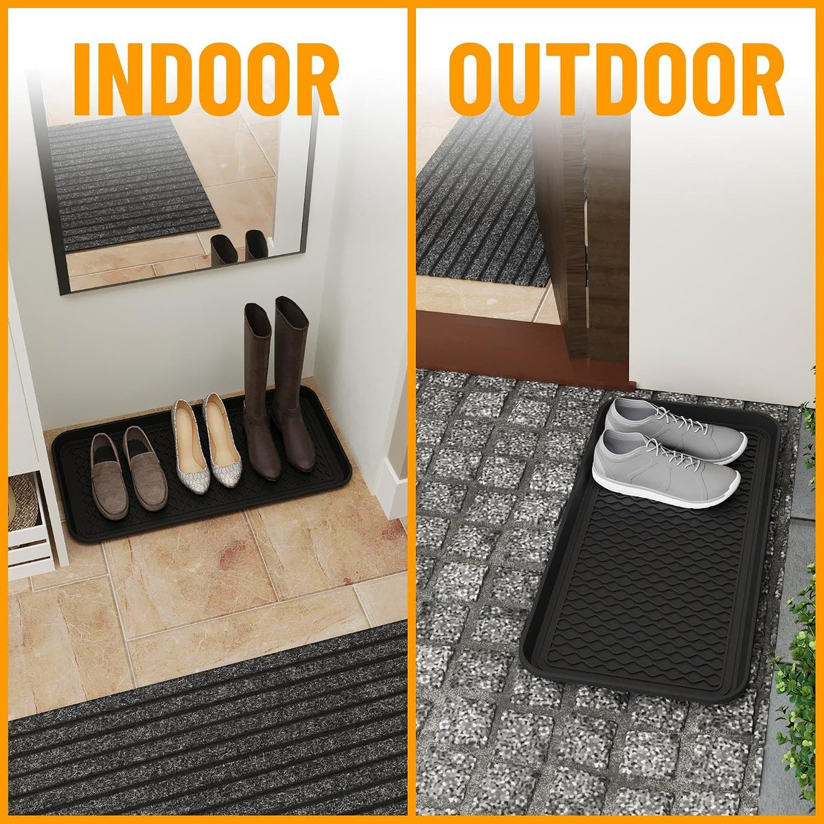 Boot-Tray Mat with Lip Waterproof Shoe Mat Tray for Entryway Indoor Outdoor Multi Use Catch All Trays Entryway Shoe Storage 14.25x28 Inches