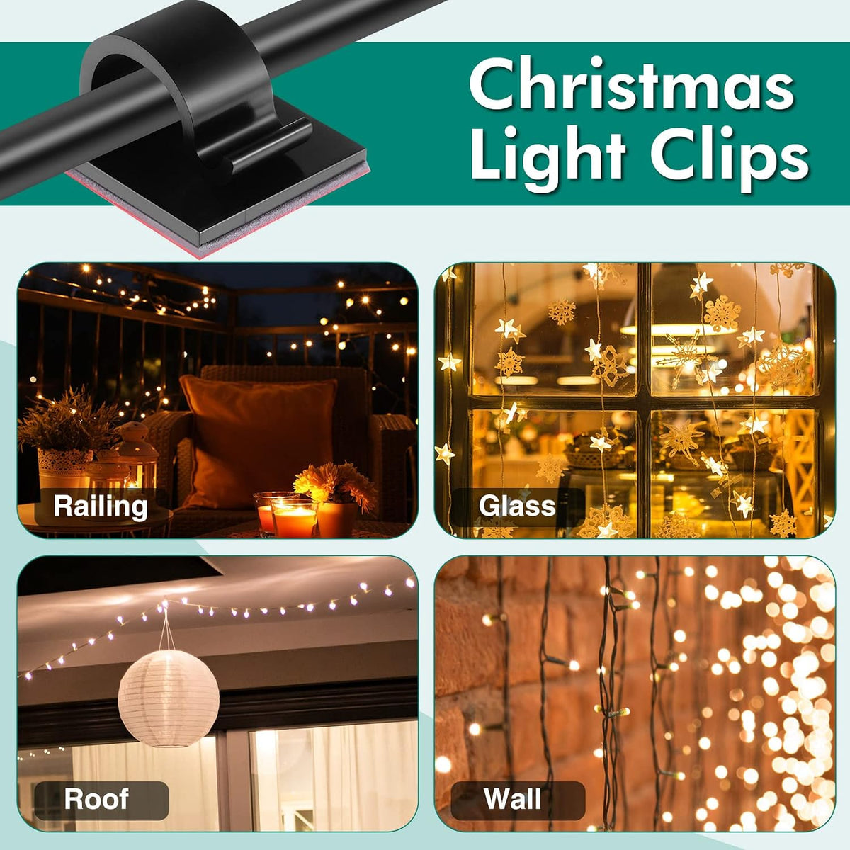 Namalu 240 Pcs Cable Clips Outdoor Wire Clip Adhesive Cable Hook Cord Organizer Holder R Shape Christmas Light Clip for Desk Wall Cable Management String Lights Fairy Light Decoration(White, Medium)