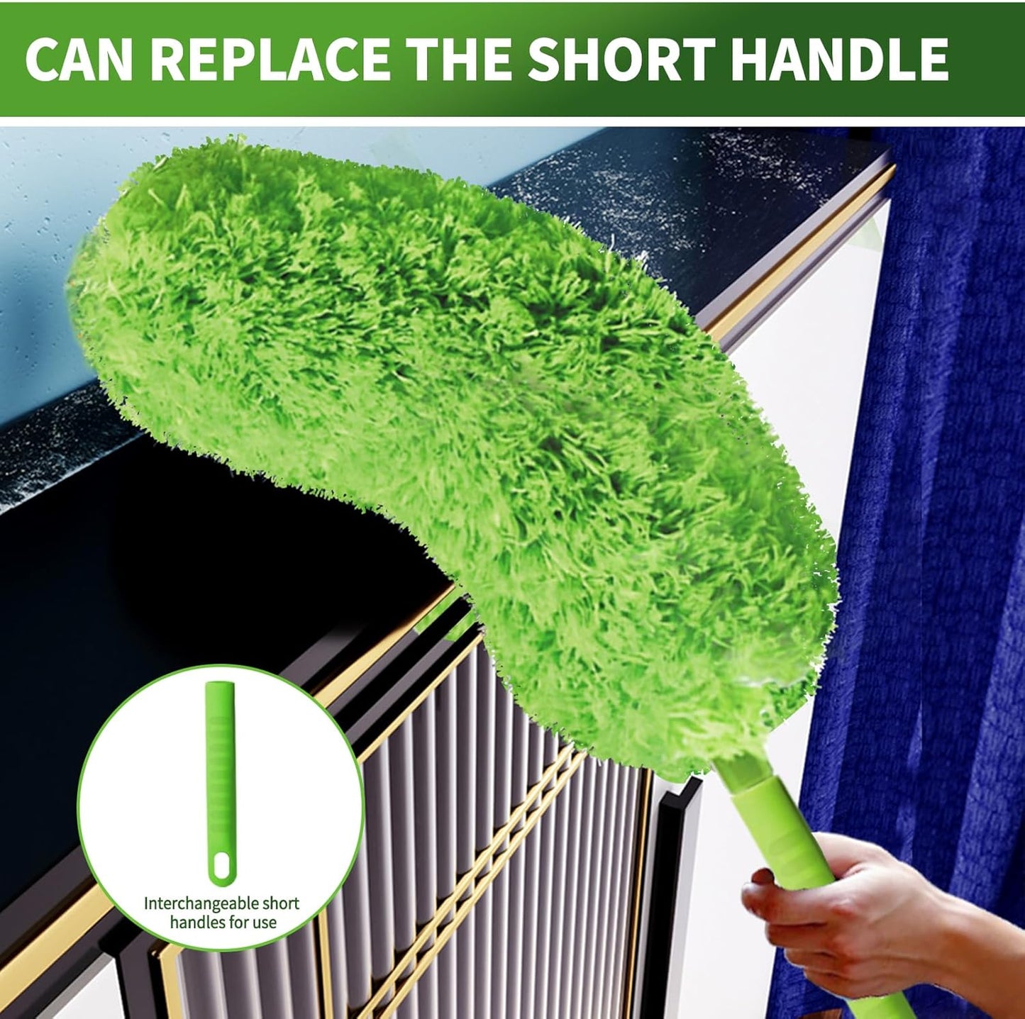 Cobweb Duster with Extension Pole, Washable Cleaning Duster Set with 2 Duster Heads, Corner Brush, 15-110-Inch Telescoping Pole for high Ceiling Fans, Long Duster for high Ceilings,Spider Web Brush