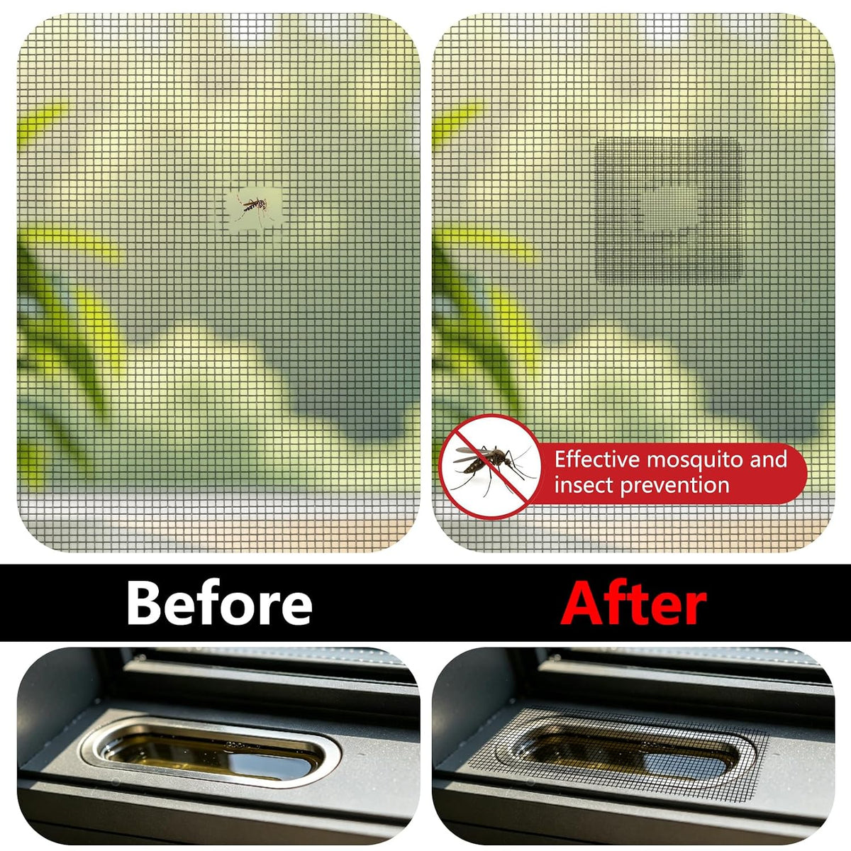 20 Sheets Window Screen Patches Repair Kit, Black 3 Sizes Window Screen Repair Kit for Mesh Screens Door, Window Drain Holes, Self-Adhesive Fiberglass Quick Screen Repair Tape