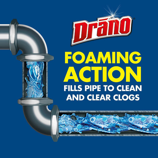 Drano EarlyAction Foamer, Drain Clog Remover & Cleaner, Unclogs Hair, Grease, Soap & Slow Drains, Removes Sources of Odor, Safe for Septic, Pipes, Garbage Disposals, Showers & Sinks, 17 Fl Oz
