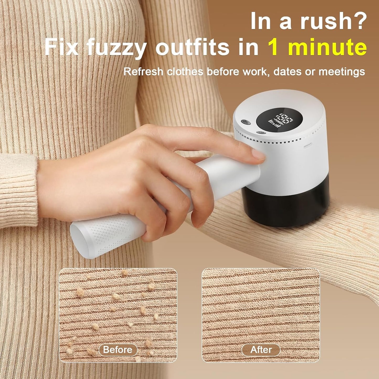 Heapsion Fabric Shaver Lint Remover, 10700 RPM Sweater Shaver with 6-Blade Head, Hidden Lint Roller, 3-Speed Fuzz Remover, LED Display, Type-C Rechargeable for Clothes & Furniture
