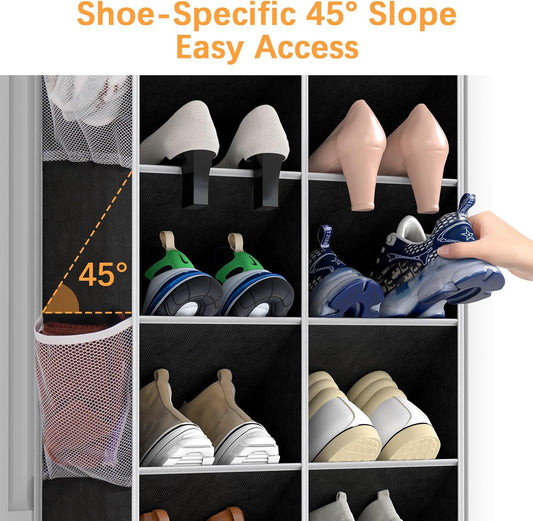 Yecaye 30 Pairs Over the Door Shoe Organizer, Large Capacity Hanging Shoe Rack for Door Hanger with Deep Pockets, Heavy Duty 10 Tier Shoe Holder for Sneakers Boots Heels College Dorm Essentials, Black