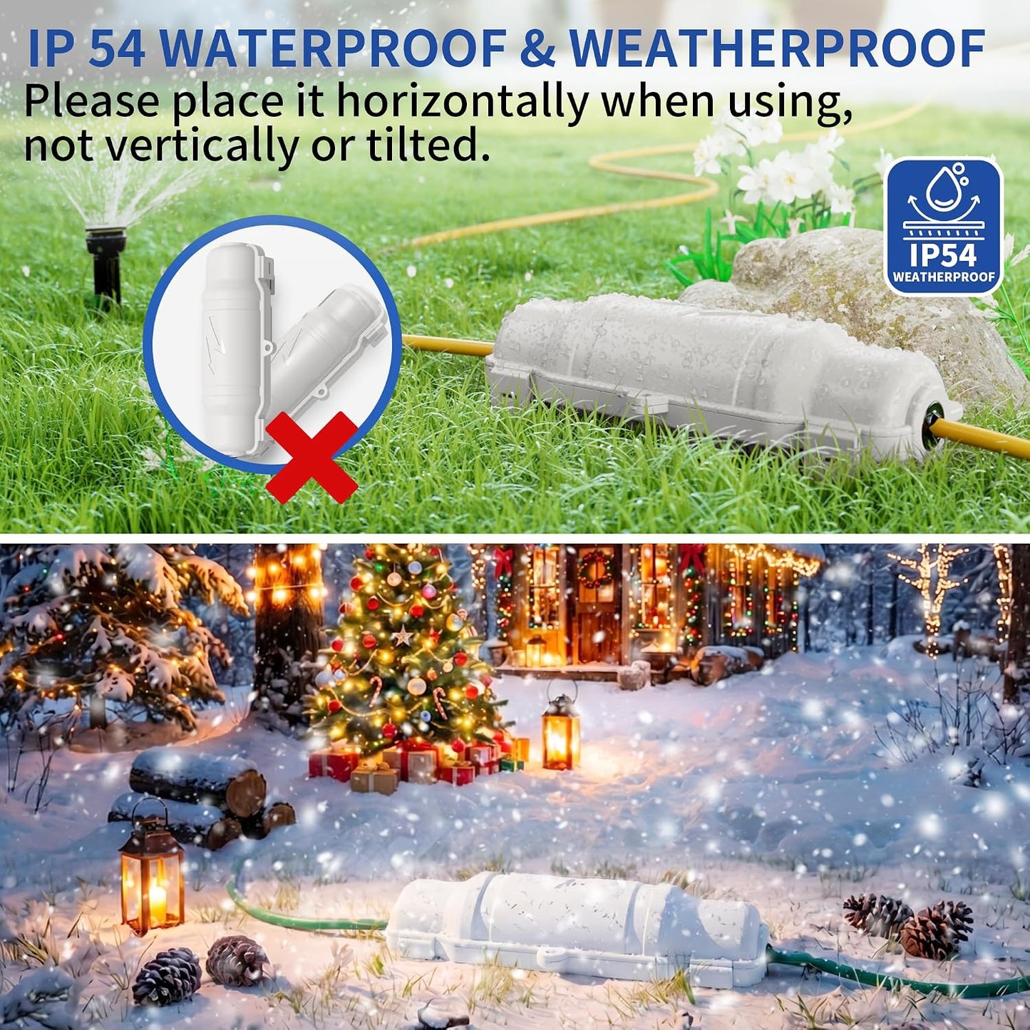 2 Pack Outdoor Extension Cord Safety Cover with Waterproof Seal IP54 Water-Resistant, Weatherproof Electrical Connection Box with 2 Latches, Plug, Socket, Holiday Decoration Light, Black