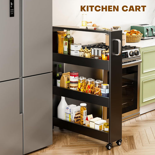 Slim Storage Cart, Lightweight 6 Tier Metal Rolling Utility Kitchen Cart on Wheels, Mobile Storage Shelving Unit Organizer for Bathroom Laundry Office Narrow Places (White, 6" D)