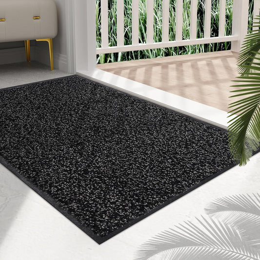 Mibao Front Door Mat, Dirt Trapper Welcome Mat for Outdoor Indoor, Non-Slip Waterproof Doormat, Durable Machine Washable Low Profile Entry Rug for Back Door Outside Patio Porch, 29.5" x 17", Grey