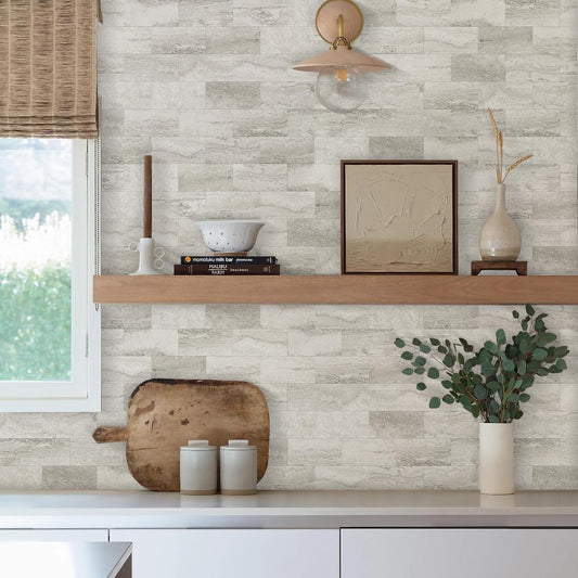 Vamos Tile 100-Piece Glossy Dolomite White Peel and Stick Backsplash Tile,3''x6'' PVC Subway Tile with White Grout, Stick on Backsplash for Kitchen/Bathroom/Fireplace