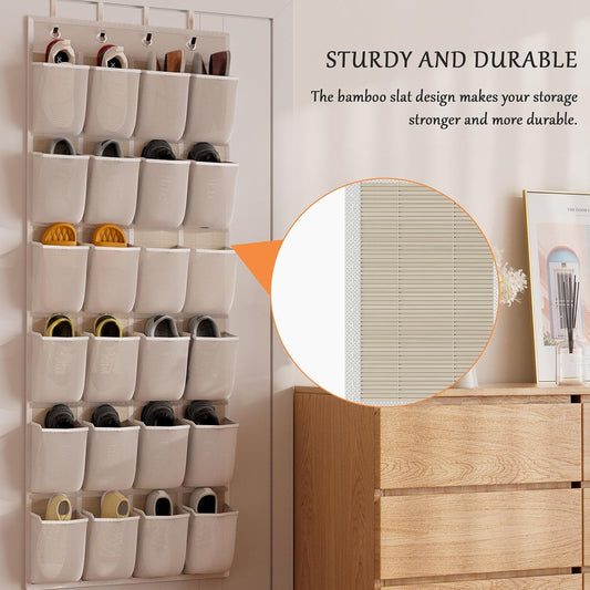 homyfort Over the Door Shoe Organizer, Hanging Shoe Rack Storage Holder with 24 Large Pockets for Closet Door, Men Women Kids Shoes, Cruise (Black)