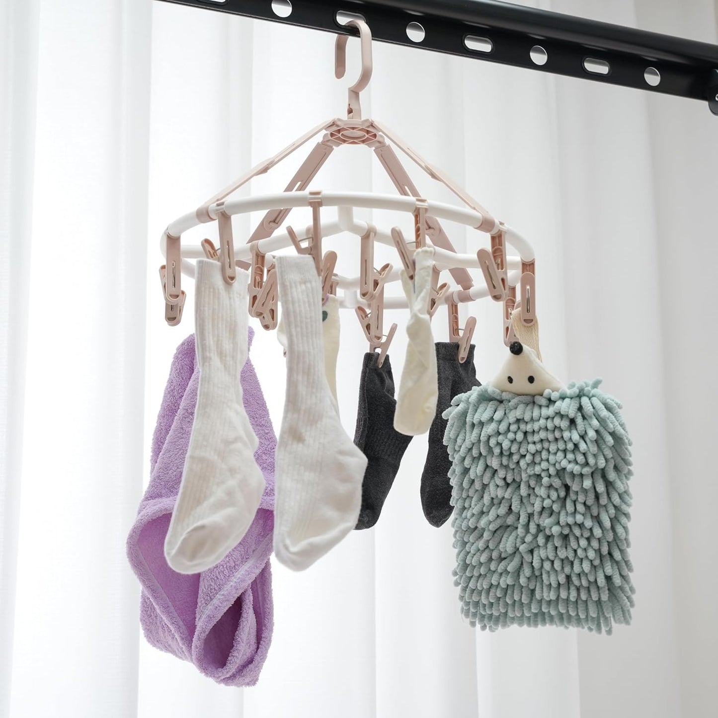 Foshine Clothes Drying Racks Foldable Clip Hangers with 20 Drying Clips | Drip Hanger Plastic Clip Hangers Plastic for Underwear Socks Bras Lingerie