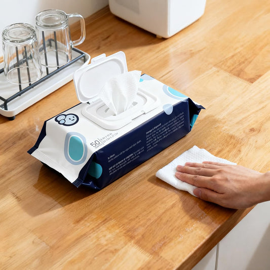 happimess WPE1003A Reusable Heavy Duty Kitchen Wipes, Strong & Durable Multi-Surface Cleaning Cloths for Counters, Stovetops & Grease, Streak-Free & Unscented, 50 Count, 8" x 10"