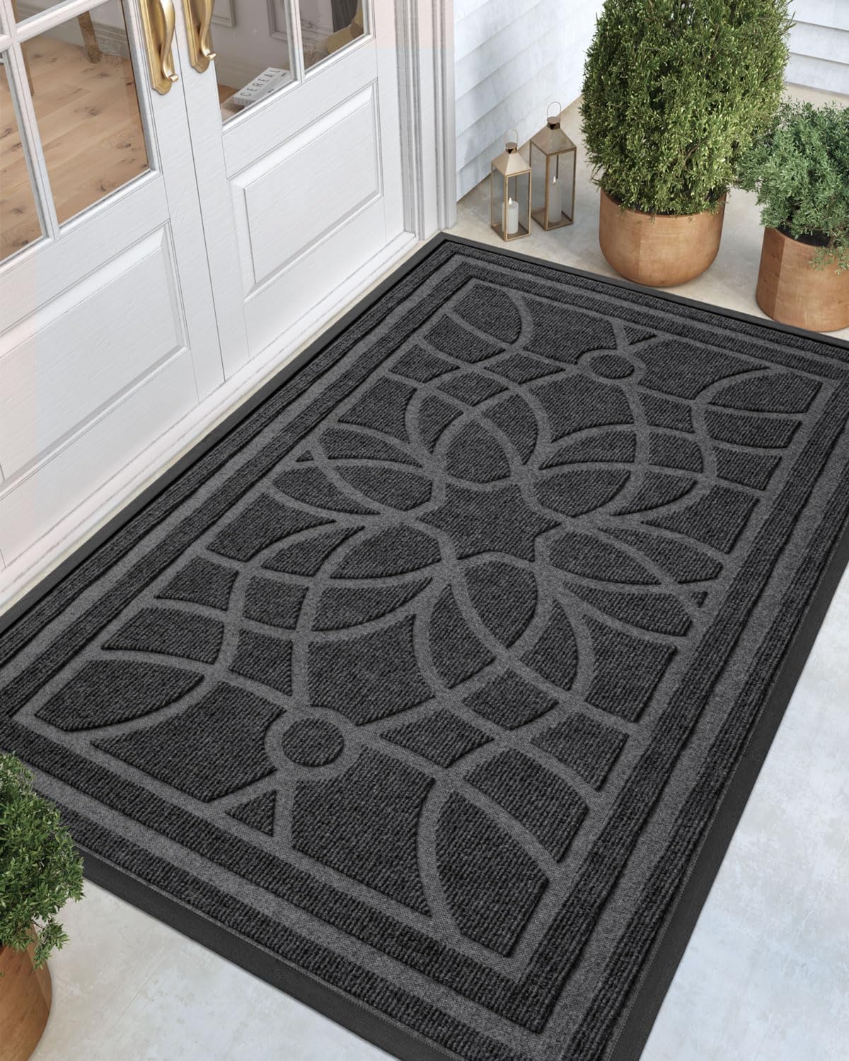 DEXI Front Door Mat Outside Entrance, Heavy Duty Non Slip Low Profile Doormat for Entryway, Trap Dirt and Moisture Welcome Mats, Easy Clean, Patio, Garage, 3x2, Blue