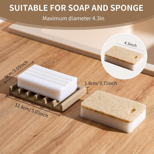 Tanew Self Draining Premium Ceramic Soap Dish, Bar Waterfall Soap Dish, Shower Soap Holder Sponge Holder Soap Tray Savers for Bathroom, Shower, Kitchen, Sink and Countertop