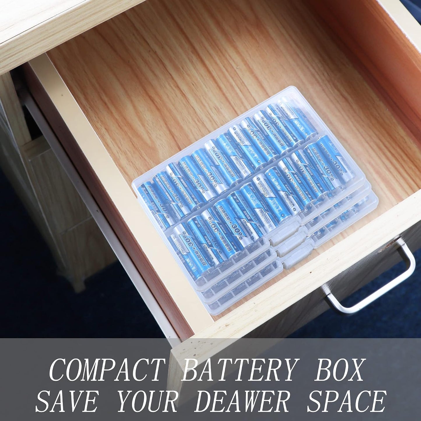 Battery Storage Box,AA Batteries Portable Organizer Box Holds 48 AA Batteries,Insulative Plastic Clear Color