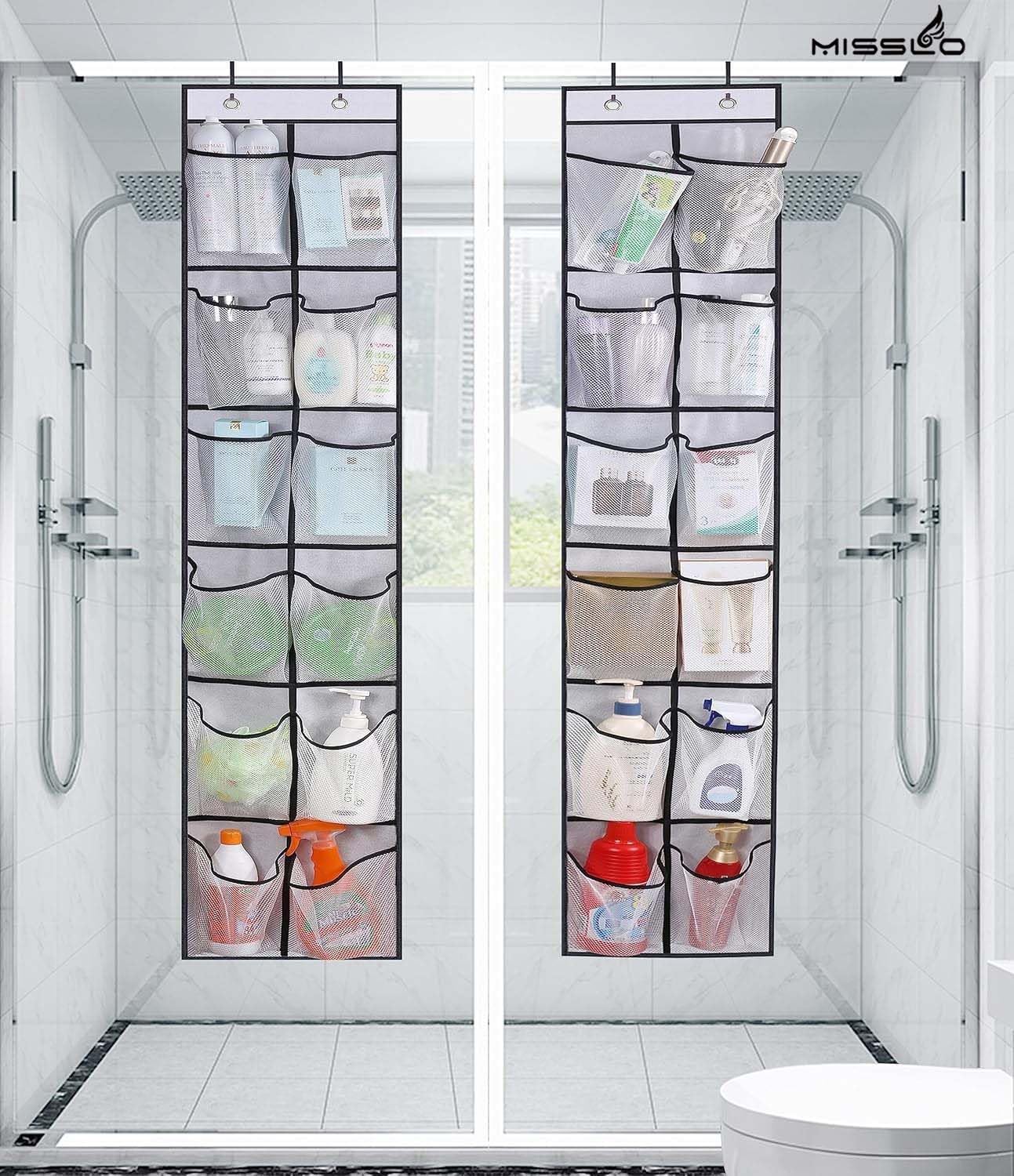 MISSLO Over The Door Shoe Organizer 12 Large Mesh Pockets Hanging Narrow Closet Door, White, 2 Pack