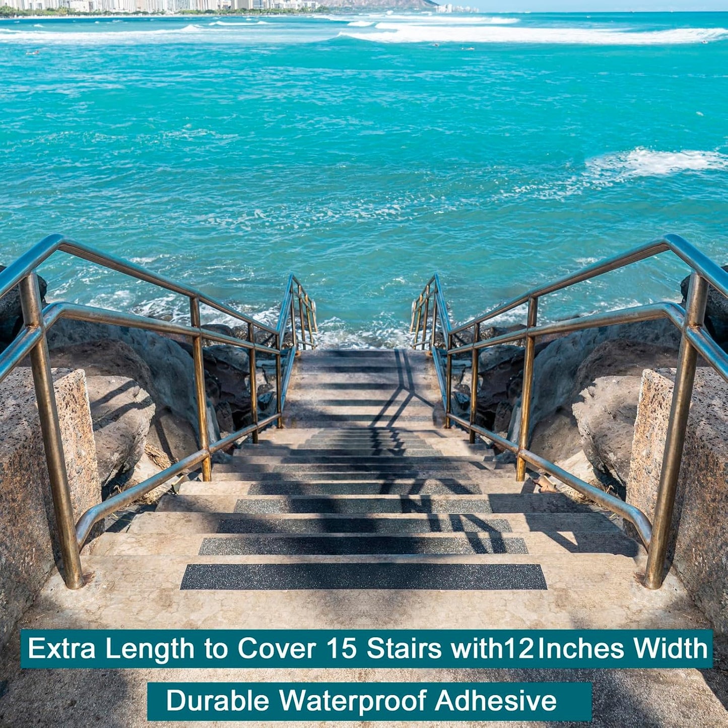 Anti Slip Tape, 12 Inch x 16 Ft Grip Tape for Stairs Outdoor/Indoor, Waterproof Non Skid Roll for Stair Treads Non Slip, High Traction Friction Abrasive Adhesive Stair Steps - Black