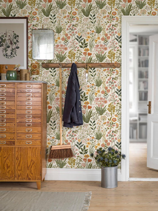 Orainege Floral Peel and Stick Wallpaper Boho Floral Contact Paper 16.9in x118.1in Vintage Flower Wallpaper Peel and Stick Self Adhesive Flower Contact Paper Botanical Decor for Bedroom Vinyl
