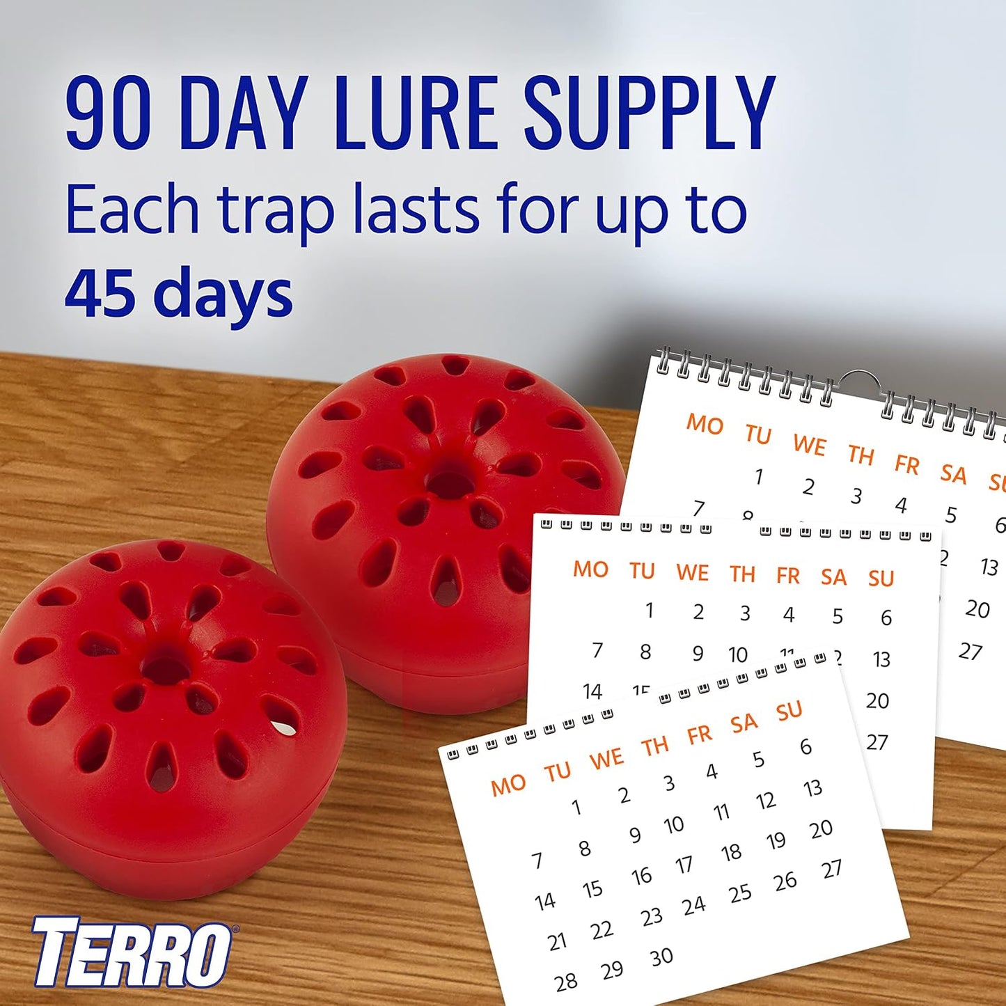TERRO Fruit Fly Trap 4-Pack, 180 Day Lure Supply, Food-Based Lure | Apple-Shaped Design for Kitchen Counters, Fruit Bowls, Trash Cans, Food-Based Lure, Indoor Pest Control, Fruit Fly Killer