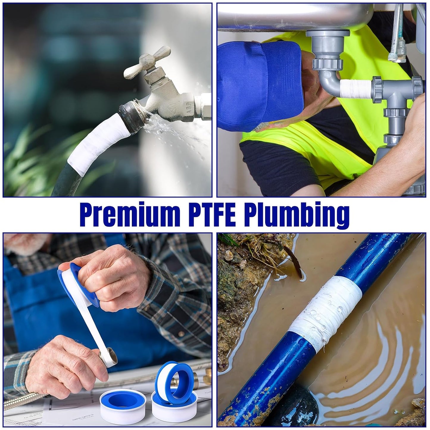 Pushglossy 50 Rolls PTFE Tape 1/2 x 520 Inches Plumbers Waterproof Sealant Plumbing Tape for Shower Head Repairing Water Pipe Sealing (White)