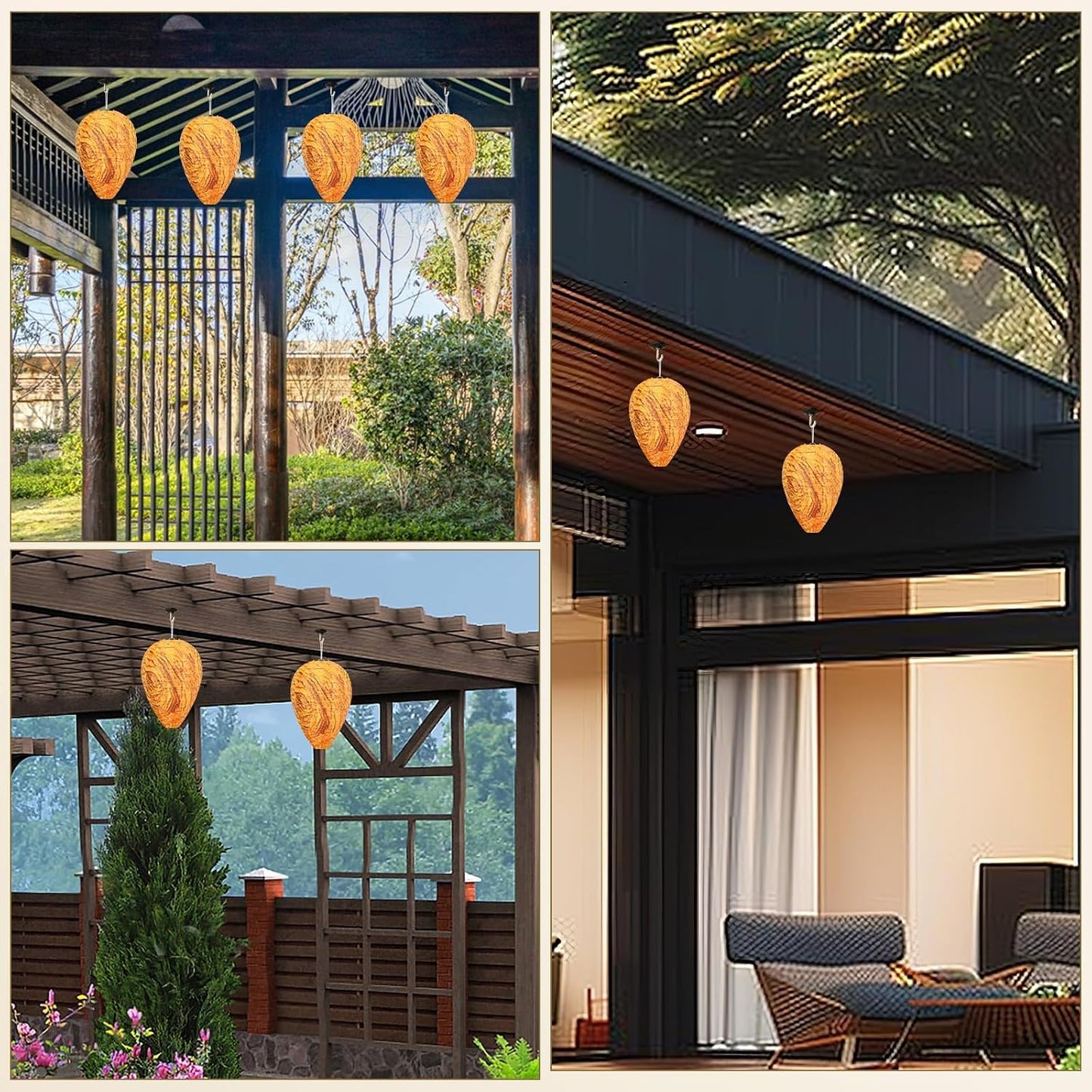 DECYOOL 4 Pack Paper Wasp Nest Decoy Hanging Fake Wasp Nest for Wasps Hornets Yellow Jackets