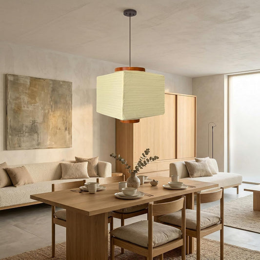 Nogy Paper Lantern Lamp Japanese Style Pendant Light - Off White Rice Hanging Paper Lamp Shade with Cord (11.5 Hardwired Square (Ceiling))