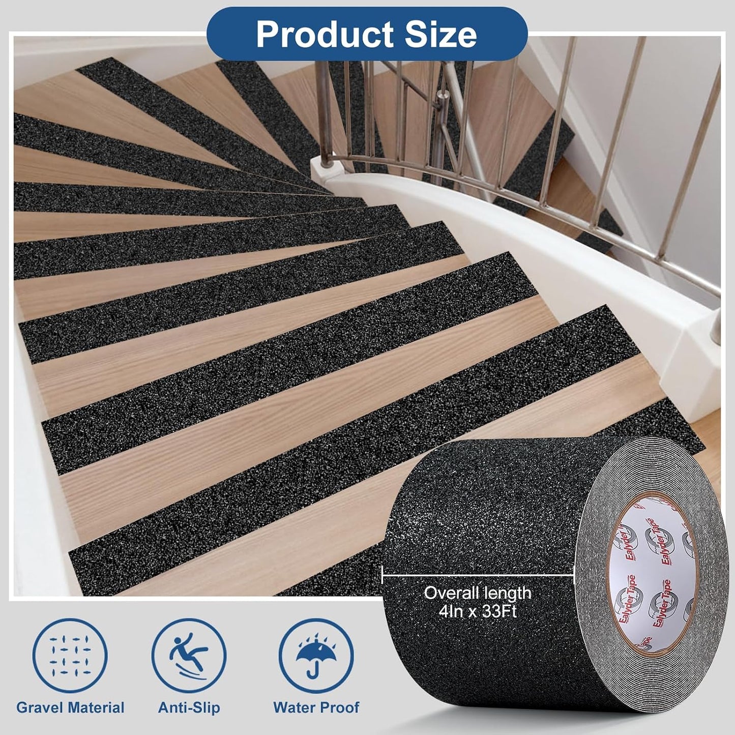 Anti Slip Tape 2 Inch x 16.5 Ft, Non Slip Waterproof Safety Grip Adhesive Traction Tape for Steps, Stair Treads and Ramps, Indoor & Outdoor Use