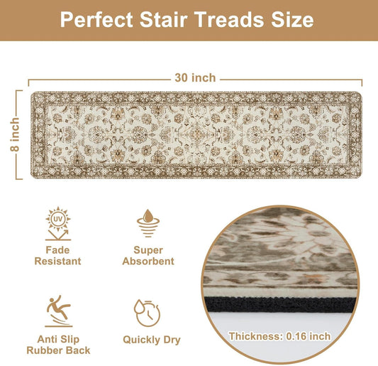 OJIA Extra Non-Slip Stair Treads for Wooden Steps 15PCS, 30"X8" Rubber Indoor Stair Runner Slip Resistant Stair Rugs Safety Mats for Dogs, Kids & Elders, Stairway Grip Step Treads, Gray