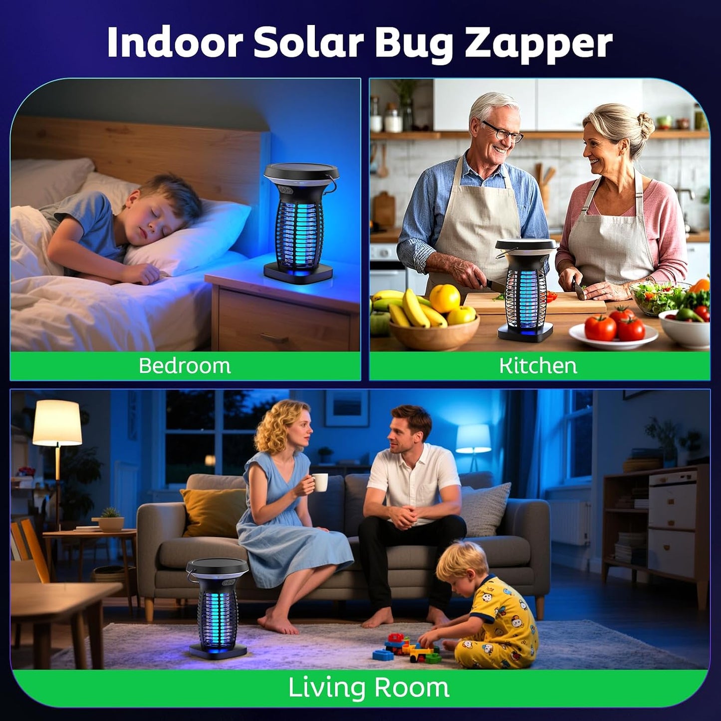 OnBeam Solar Bug Zapper Outdoor, 4200V Electric Mosquito Killer for Patio | Solar & USB-C Charging, IPX5 Waterproof, Auto Mode, SOS Light, Indoor Fly Trap for Home, Backyard, Garden, Camping