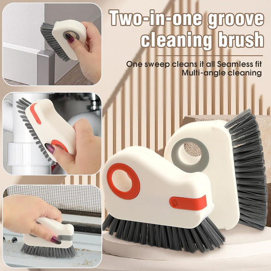 4-Pack 2-in-1 Groove Cleaning Brush with Hidden Scraper, Hard Bristle Window Track Cleaning Tool, Crevice & Grout Scrubber for Sliding Door Tracks, Sink Edges, Shower Door Grooves