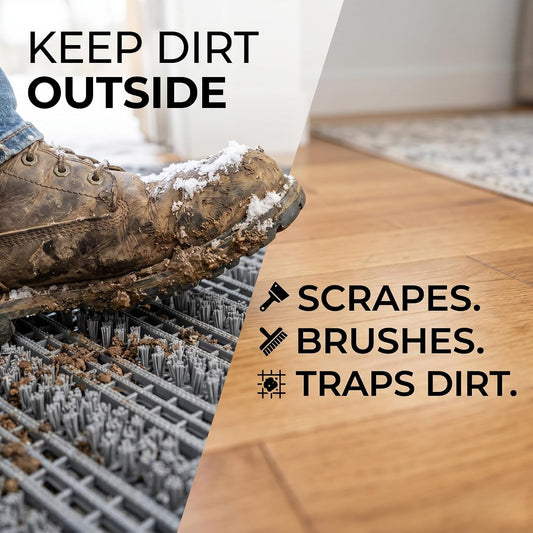Heavy-Duty Outdoor Door Mat– Modular Interlocking Bristle Boot Scraper – All-Weather Mud & Snow Shoe Cleaner for High-Traffic Entryway, Garage, & Patio (Gray, 18" x 30")