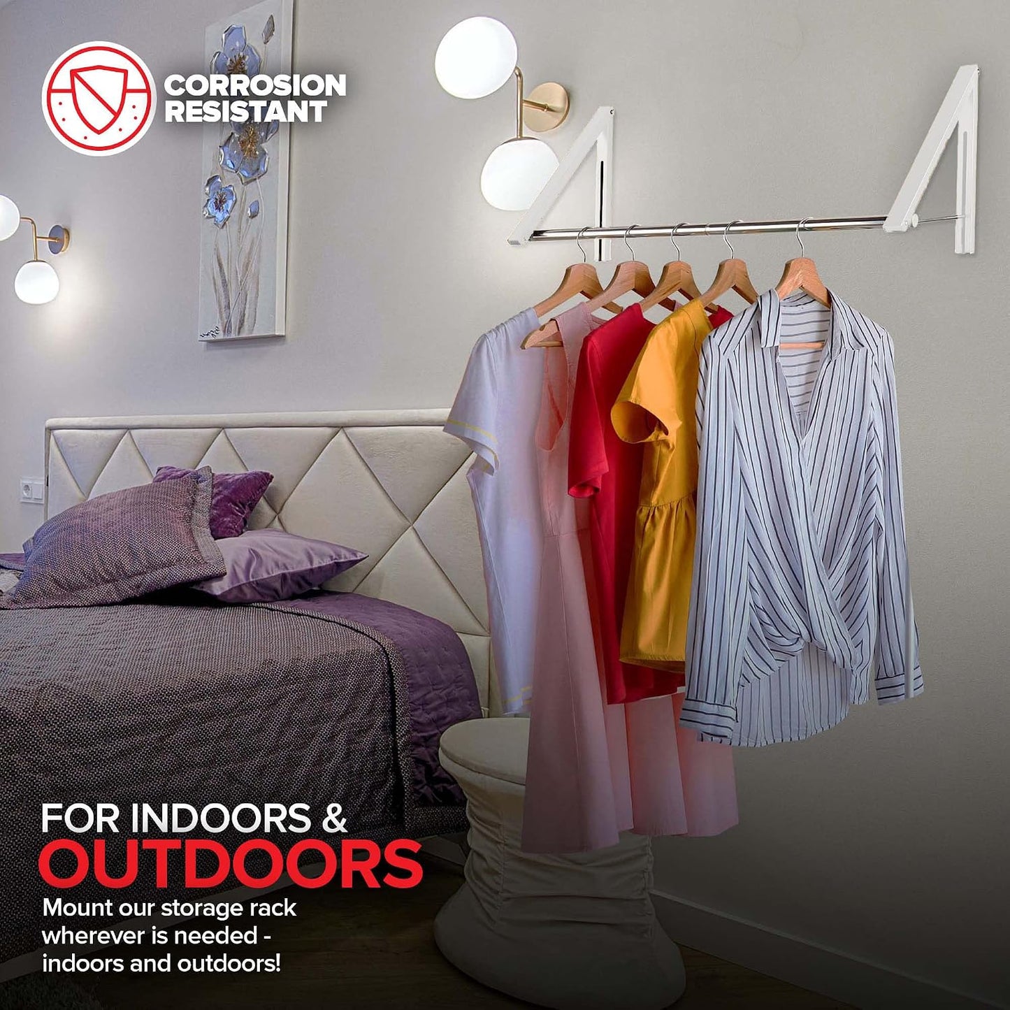Double Foldable Clothing Rack w/ Extension Rod, Wall-Mounted Retractable Clothes Hanger for Laundry Dryer Room, Hanging Drying Rod, Small Collapsible Folding Garment Racks, Dorm Accessories (Black)