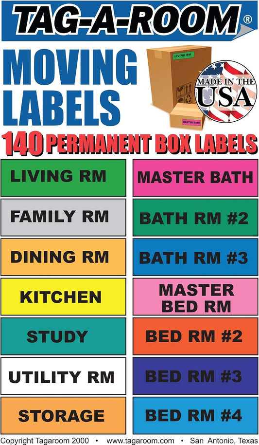 Tag-A-Room Home Moving Labels Color Coded Packing Stickers (140Home)