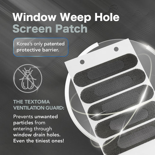 Window Weep Hole Covers, 20 Pack Screen Patch Repair Kit, Black Polyester Fine Mesh with Strong Adhesive for Sliding Windows & Doors, Water Drainage, Keeps Out Debris (2.6" x 0.63")