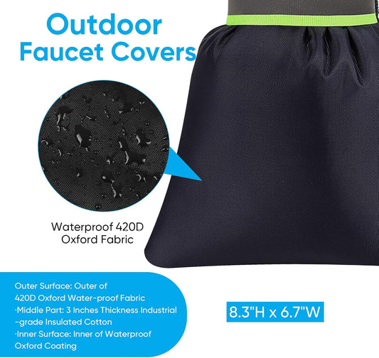 Outdoor Faucet Covers for Winter - 4 Pack Pro 6.7" W x 8.3" H Outdoor Water Faucet Cover Socks for Winter Freeze Protection Pipe Insulation Reusable Waterproof Insulated Spigot backflow Cover,Black
