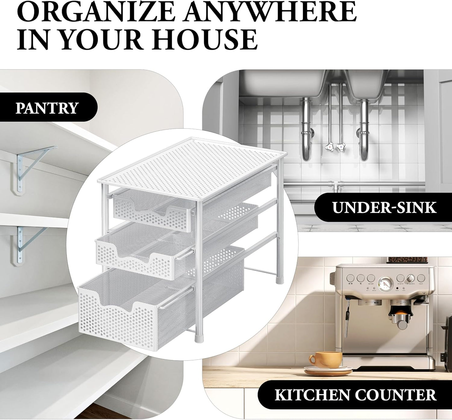 Simple Houseware Stackable 2 Tier Sliding Basket Organizer Drawer, White