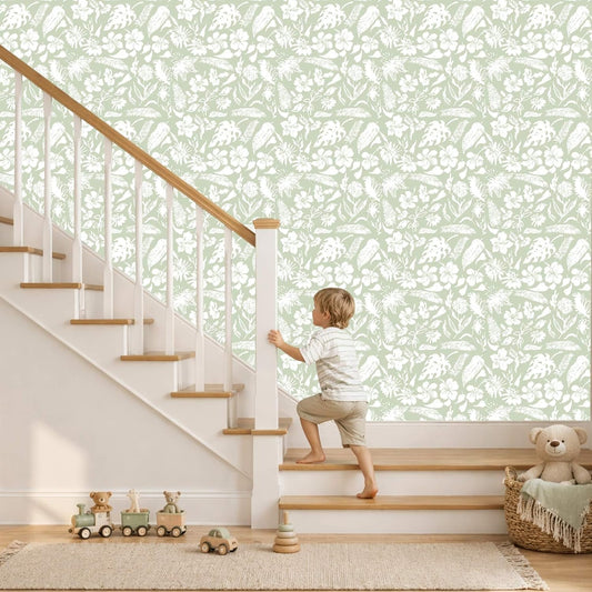 Green Botanical Floral Peel and Stick Wallpaper Self Adhesive Removable Thick Renter Friendly Wallpaper for Bedroom Accent Wall 17.7" x 118"