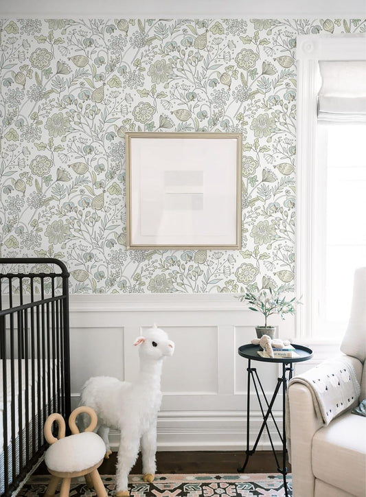 HeloHo Blue Floral Wallpaper Peel and Stick Self Adhesive Removable Wall Paper 16.1" X 118" Renter Friendly Waterproof Wallpaper Contact Paper for Furniture Living Room Bedroom Decor