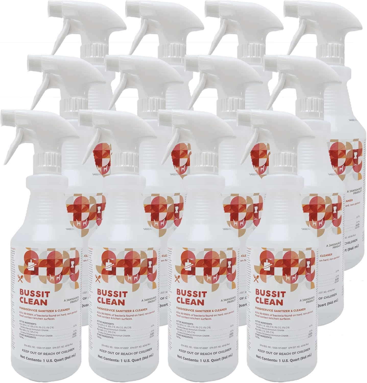 Bussit Clean Foodservice Surface Sanitizer & Cleaner, Spray and Wipe, Kills 99.9% of Kitchen Bacteria, 1 Quart (Each)