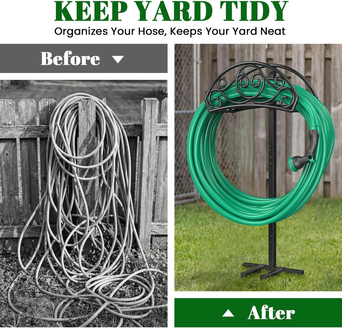 Sunvigor Garden Hose Holder, Heavy Duty Metal Hose Stand with 4 Spikes, Holds Up to 150FT Hose, No Drill Freestanding Hose Reel Alternative for Yard Lawn Outdoor