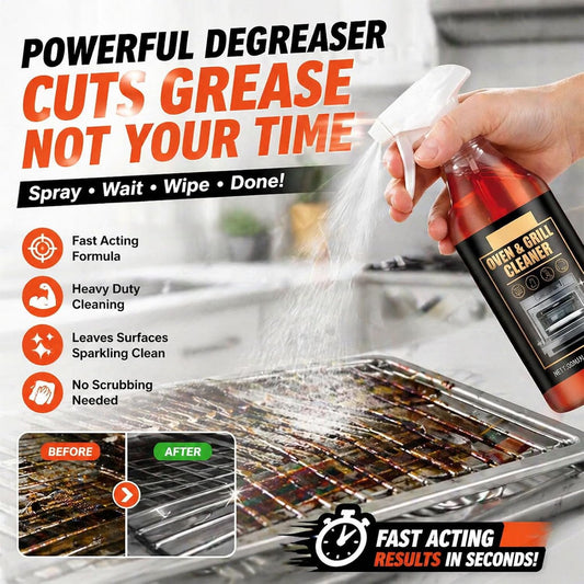 Oven & Grill Cleaner Spray, Heavy Duty Degreaser for Stove, BBQ & Kitchen Surfaces, Fast Acting Grease Remover, Non-Streak Formula for Oven, Grill Grates, Stovetop & Countertops (1pcs)