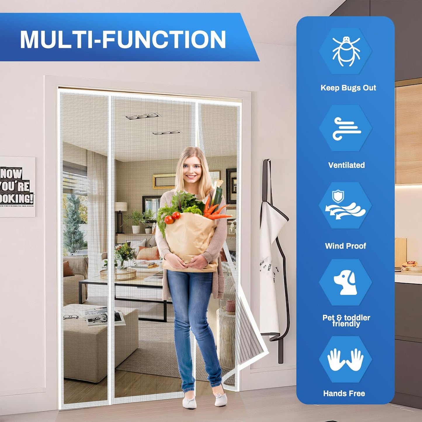 Magnetic Screen Door Upgraded PET Mesh Stronger Than Fiberglass and Polyester,Hands Free,Keeps Bugs Out,Pet & Kid Friendly,Suitable for Sliding Door,Large Patio Door and French Door-72''x80''