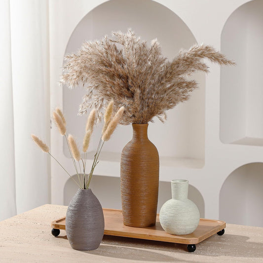 Ceramic Vases Set of 3 Home Decor Modern Rustic Farmhouse Pottery Decorative Flower Vases for Pampas Grass Dried Fresh Flowers, Living Room, Table Centerpiece, Shelf, Mantel (Multicolor Brown)