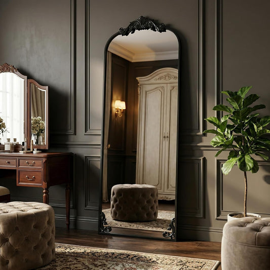 HARRITPURE Vintage Full Length Mirror - 64"x21" Arched Large Floor Standing Mirrors, Baroque Carved Aluminum Frame for Bedroom, Living Room, Entryway,Bronze