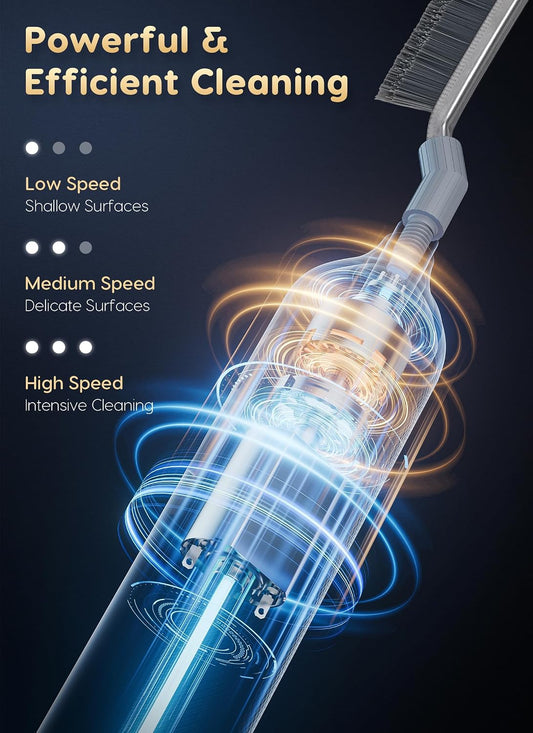 Reciprocating Deep-Clean Brush - Powered by Back-and-Forth Scrubbing Action & LED Light, 3-Speed 2-in-1 Hard and V-Shaped Bristles for Grout, Kitchen, Bathroom, Car, Pet Areas