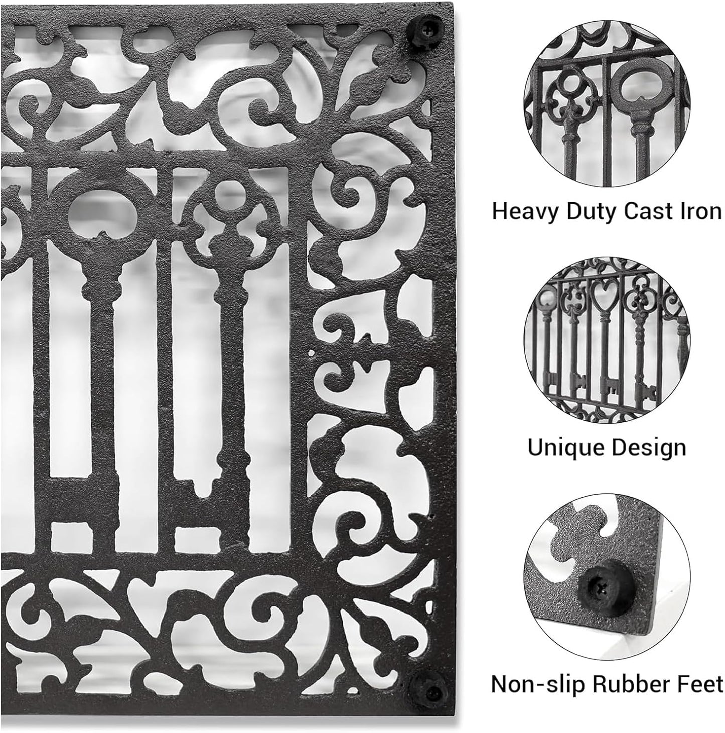 GTPBAO Front Door Shoe Scraper Mat, Outdoor Cast Iron Door Mat, Non-Slip Boot Cleaning Mat for Lawn Panel Warehouse, Sign with Keys