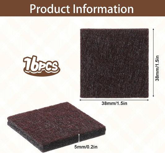 16 PCS 1.5 Inch Square Felt Furniture Pads, Square Felt Pads for Chair Legs Self Adhesive Cuttable Chair Leg Floor Protectors Anti Scratch Floor Protectors for Hardwood Floors, Brown
