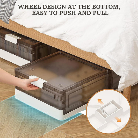 Under Bed Storage Containers, Stackable Under Bed Rolling Storage Plastic Containers, 11.5Gal Storage Bins with Wheels, Multi-purpose Storage Bins with Lids for Clothes, Shoes, And Duvets