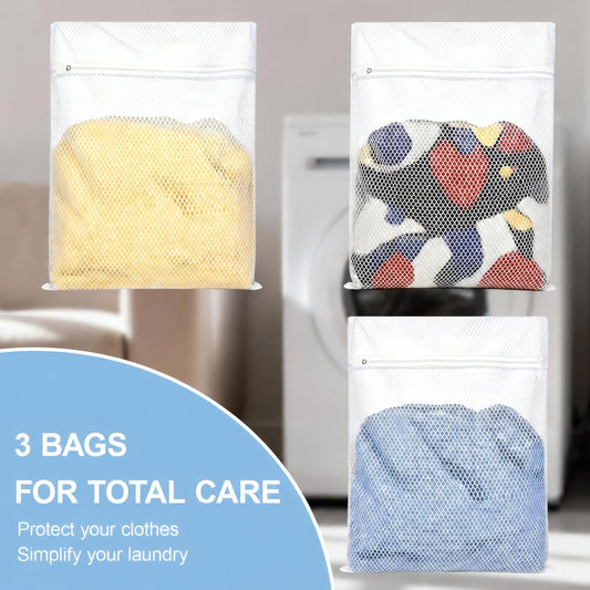 Honeycomb Mesh Laundry Bags 3 Pack (2XL+1L), Durable Washing Bags with Auto-Lock Zippers, Heavy Duty Mesh Wash Bags for Delicates, Lingerie, Bra, Sock, Travel Storage Organizer