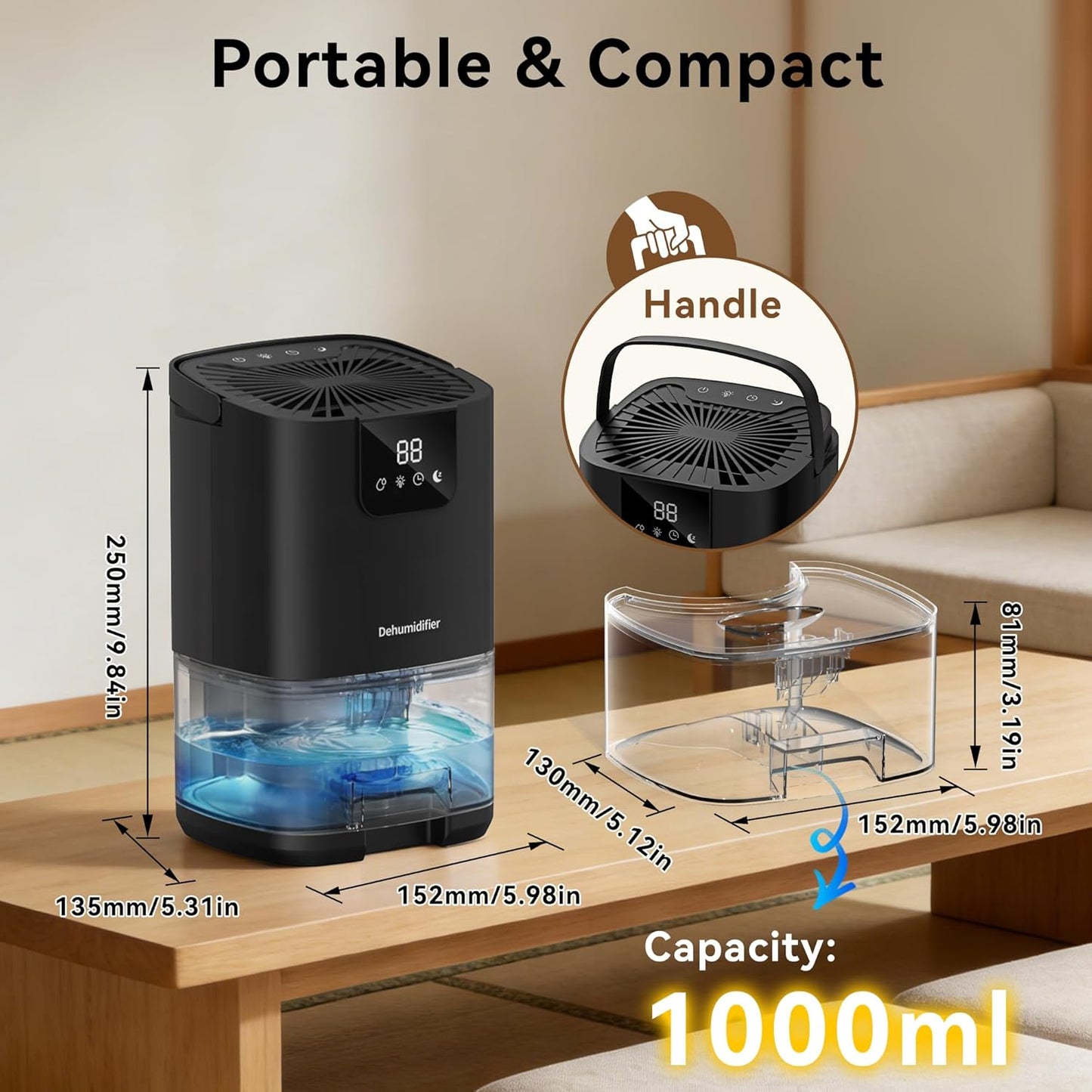 Dehumidifier,35OZ(350sq ft)Small Dehumidifier for Home, Screen Display Quiet with Auto Shut Off,Dehumidifiers for Bedroom,Bathroom,Closet,RV